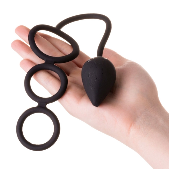 Эрекционные кольца с анальной пробкой Drop S-size